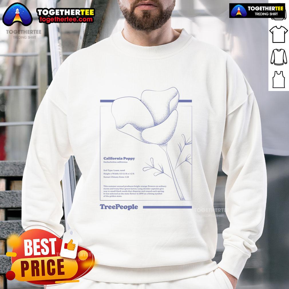 Premium California Poppy Treepeople sweatshirt featuring vibrant poppy graphics on a comfortable fabric.