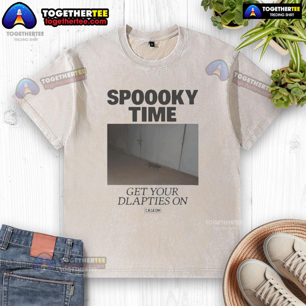 Premium Caseoh Spooky Time Get Your Diapies On washed t-shirt featuring playful Halloween graphics for kids.