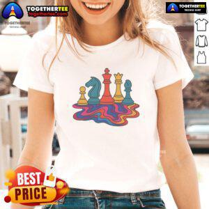 Premium colorful trippy chess ladies tee featuring vibrant designs and playful patterns for stylish casual wear.