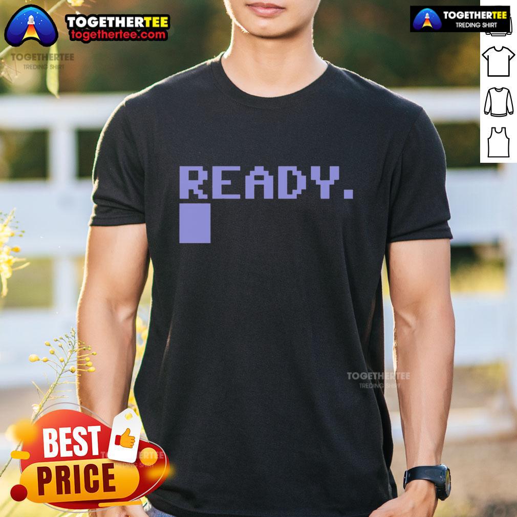 Premium Commodore C64 Ready T-Shirt featuring retro gaming design, perfect for vintage computer enthusiasts.