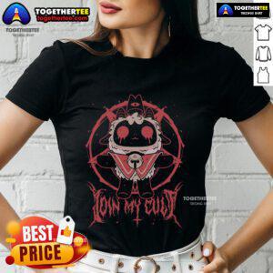 Alt Text: Premium Demon Lamb Lord Cult of the Lamb ladies tee featuring vibrant design and comfortable fit for fans.