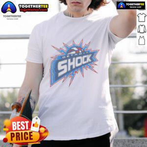 Premium Detroit Shock T-Shirt featuring a bold logo and vibrant colors, perfect for fans of women's basketball.
