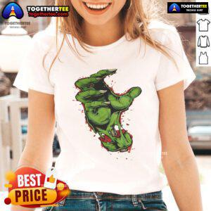 Premium green hand bloody ladies tee featuring a unique graphic design, perfect for stylish and edgy women's fashion.