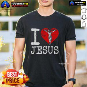 Premium I Love Jesus heart cross Christian faith t-shirt design showcasing a stylish and vibrant religious graphic.