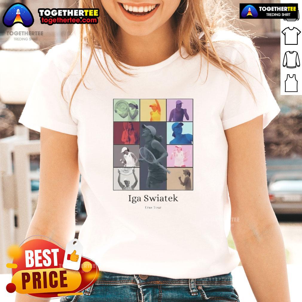 Premium Iga Swiatek Eras Tour player collage on a ladies tee, perfect for tennis lovers and fans of the sport.