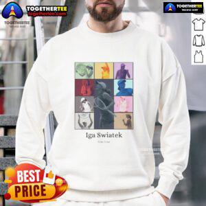 Premium Iga Swiatek Eras Tour Player collage on a stylish sweatshirt for tennis lovers, showcasing vibrant designs.