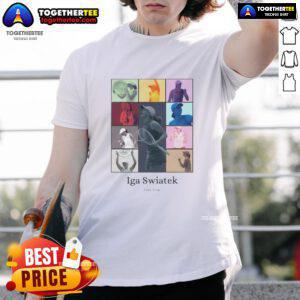 Premium Iga Swiatek Eras Tour Player Collage T-Shirt for tennis lovers featuring vibrant graphics and stylish design.