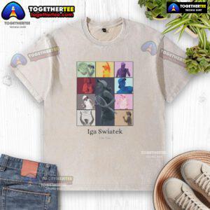 Premium Iga Swiatek Eras Tour player collage on a washed t-shirt, perfect for tennis lovers and fans of the sport.