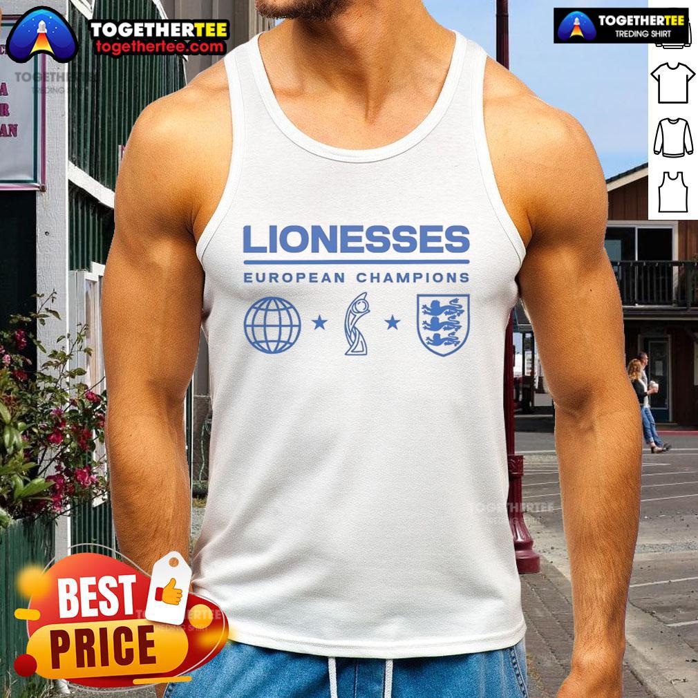 Premium Lionesses European Champions tank top featuring a stylish design celebrating women's football success.