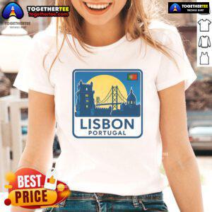 Premium Lisbon Portugal retro logo ladies tee showcasing a stylish design perfect for fashion lovers in Lisbon.