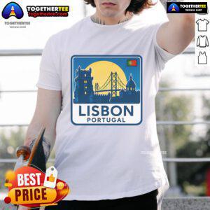 Premium Lisbon Portugal Retro Logo T-Shirt featuring vintage design and vibrant colors, perfect for travel enthusiasts.