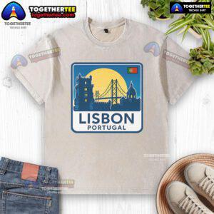 Premium Lisbon Portugal retro logo washed t-shirt featuring a vintage design in soft fabric for stylish comfort.