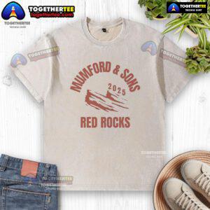 Premium Mumford and Sons 2025 Red Rocks washed t-shirt featuring vintage design and soft fabric for ultimate comfort.