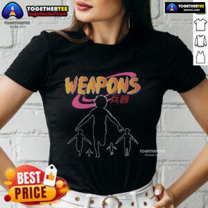 Alt Text: Premium Naruto Weapons Tee featuring Japanese text and Naruto ninja run design for retro anime lovers.
