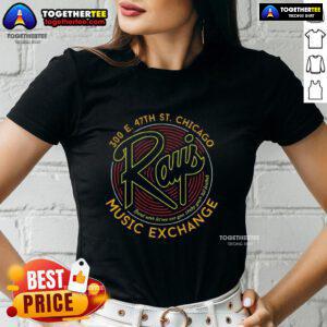 Premium Rays Music Exchange Ladies Tee featuring a stylish design in vibrant colors, perfect for music lovers and fashion enthusiasts.