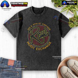 Premium Rays Music Exchange washed t-shirt featuring a stylish design, perfect for music lovers and casual wear.