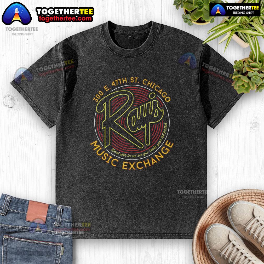 Premium Rays Music Exchange washed t-shirt featuring a stylish design, perfect for music lovers and casual wear.