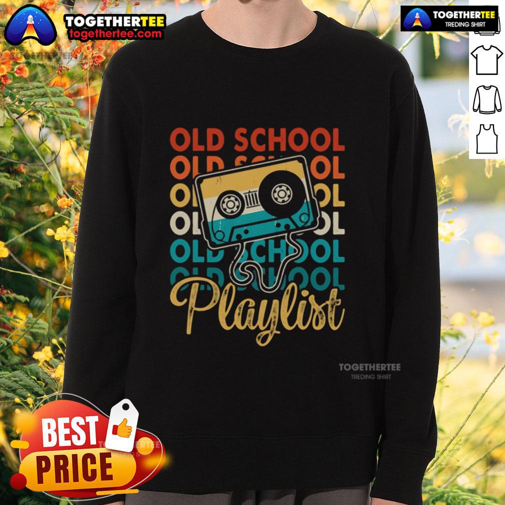 Premium retro old school playlist cassette tape music 80s 90s vintage sweatshirt design featuring iconic cassette graphics.