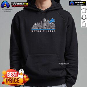 Alt Text: Premium Skyline City Detroit Lions players name hoodie showcasing vibrant team colors and stylish design.