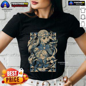 Premium The Legend of Zelda tee featuring Princess Zelda and Link playing ocarina in anime style design.