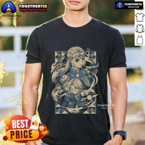 Premium The Legend Of Zelda t-shirt featuring Princess Zelda and Link playing ocarina in vibrant anime style design.