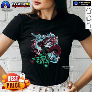 Pretty Demon Slayer siblings graphic tee for ladies featuring vibrant designs and stylish fit for anime fans.