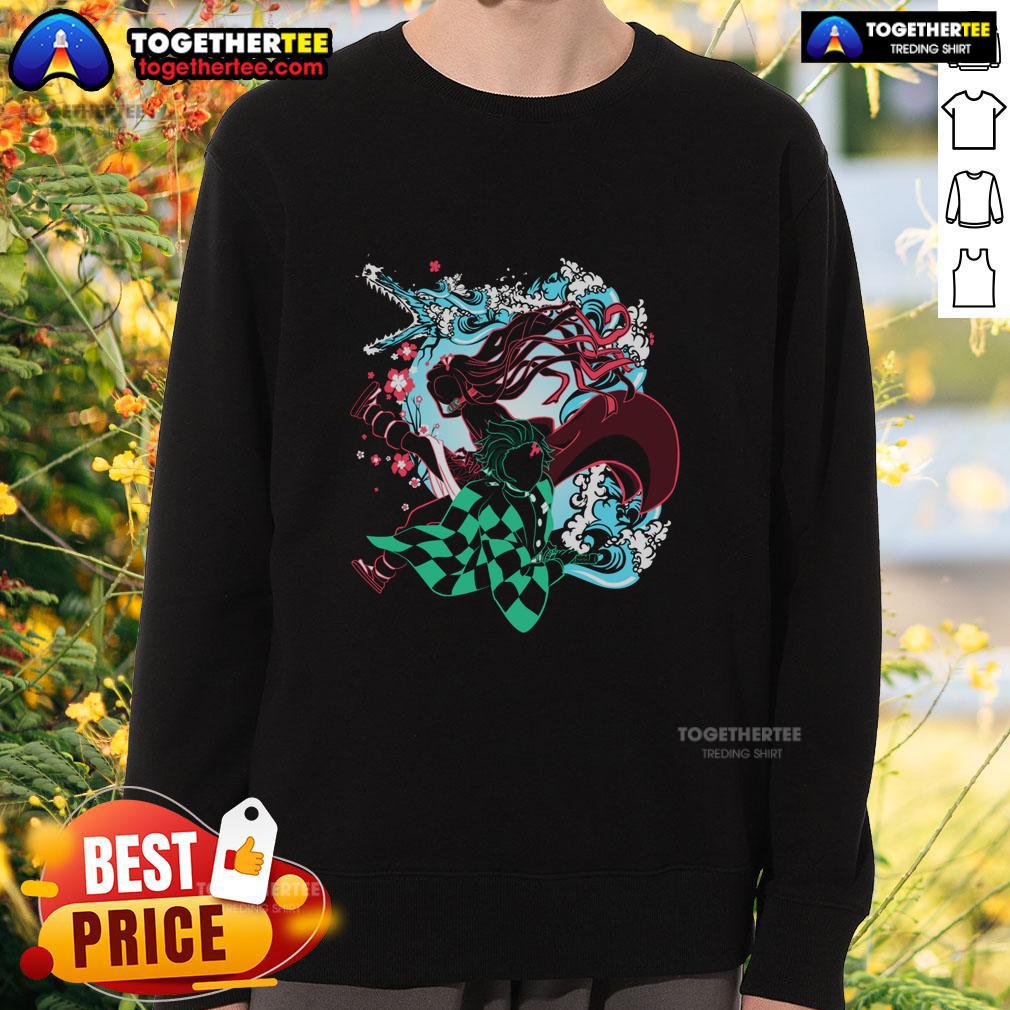 Pretty Demon Slayer siblings sweatshirt featuring vibrant colors and anime-inspired design for fans of the series.