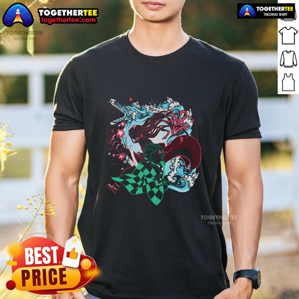 Pretty Demon Slayer siblings T-Shirt featuring vibrant graphics of Tanjiro and Nezuko in dynamic poses.