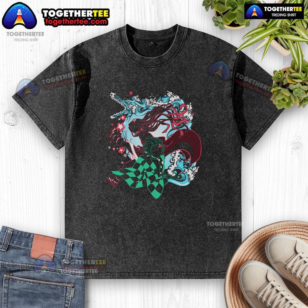 Pretty Demon Slayer siblings graphic washed T-shirt featuring vibrant anime artwork and comfortable fit.