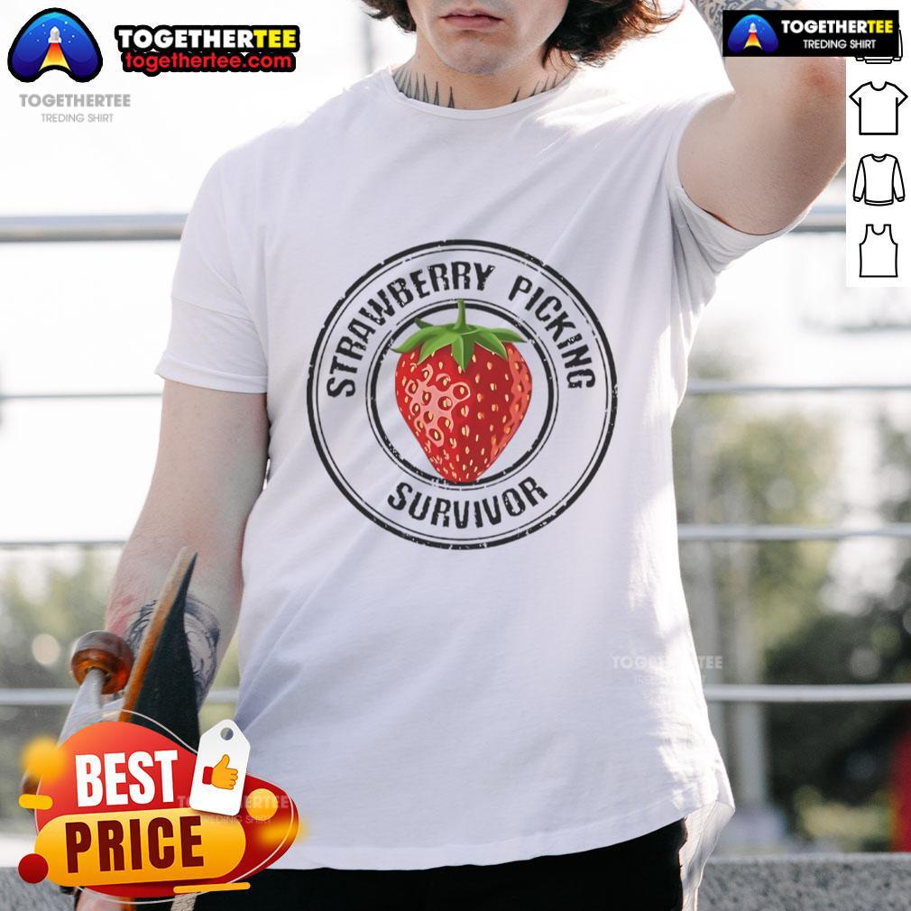 Pretty Strawberry Picking Survivor T-Shirt featuring vibrant strawberry graphics and a playful design for summer fun.