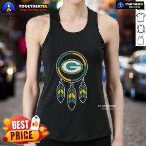 Alt Text: Stylish 2025 Native American X Green Bay Packers football tank top featuring vibrant colors and team logo.