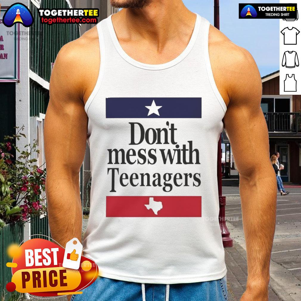 Teen wearing 'Don't Mess With Teenagers' Texas tank top, showcasing a fun and bold design perfect for casual outings.