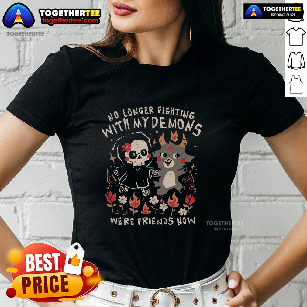Stylish women's tee featuring 'Top Friends With My Demons' graphic, perfect for casual wear and expressing individuality.