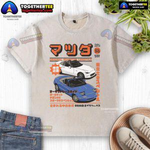 Top Miata Magazine Original Roadster Lifestyle washed T-shirt featuring classic car design in vibrant colors.