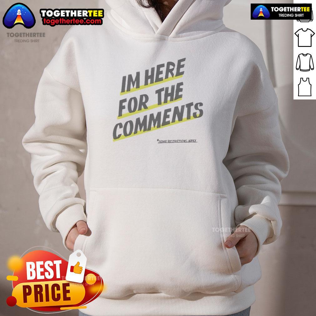 Alt Text: Top Paper Plane hoodie with 'I'm here for the comments' text, perfect for casual wear and conversation starters.