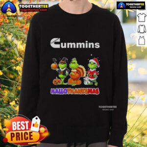 Awesome Cummins X Grinch cosplay sweatshirt for Happy HalloThanksMas, featuring festive designs and vibrant colors.