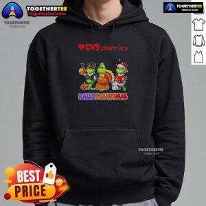 Awesome Cvsharmacy X Grinch Cosplay Happy HalloThanksMas Hoodie featuring festive graphics and a cozy design.