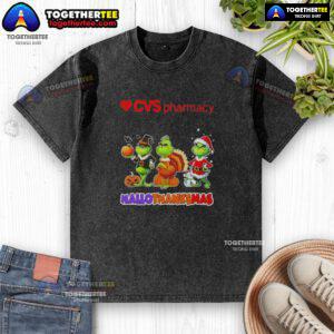 Awesome Cvsharmacy X Grinch cosplay t-shirt for Happy HalloThanksMas, featuring festive graphics and a comfortable fit.