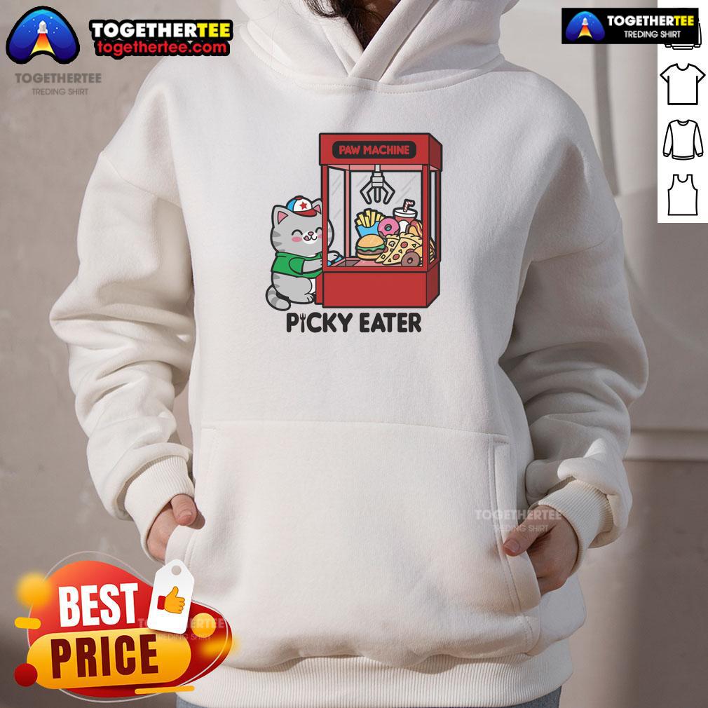 Cute cat paw design on a hoodie for picky eaters, perfect for cat lovers and cozy fashion enthusiasts.