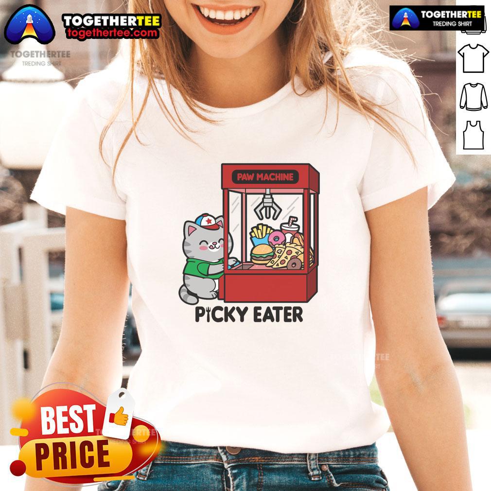 Cute cat paw design on a machine-washable ladies tee for picky eaters, perfect for cat lovers.