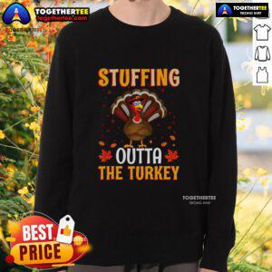 Funny Thanksgiving sweatshirt featuring a turkey stuffed with humor, perfect for holiday celebrations and festive gatherings.
