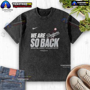 Los Angeles Dodgers 2025 NL West Division Champions washed t-shirt showcasing team pride and victory in vibrant blue.