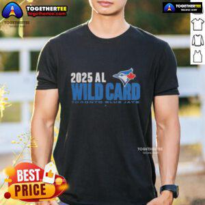 Happy Toronto Blue Jays 2025 MLB Playoffs American League Wild Card T-Shirt featuring vibrant team graphics and colors.