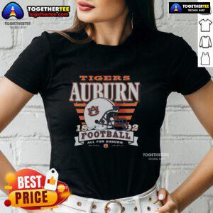 Alt Text: Hot Auburn Tigers Stripe Splash Ladies Tee featuring vibrant stripes and team logo, perfect for game day apparel.