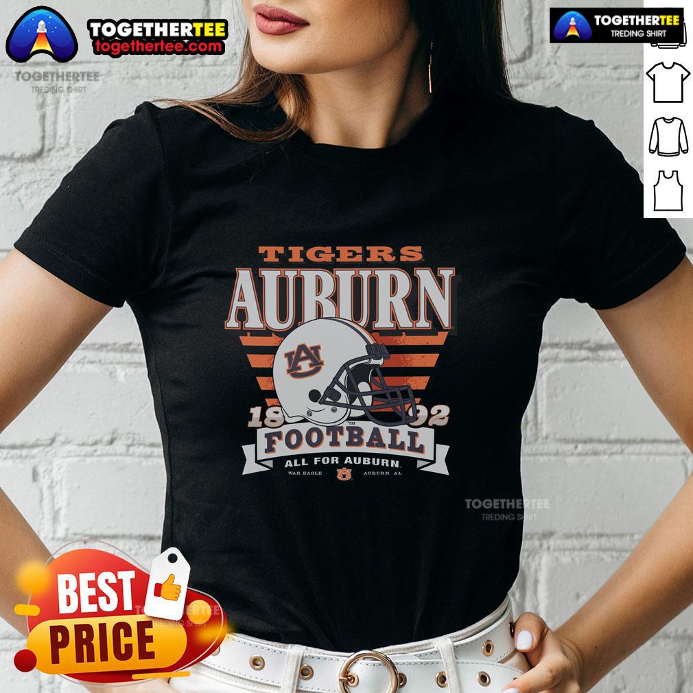 Alt Text: Hot Auburn Tigers Stripe Splash Ladies Tee featuring vibrant stripes and team logo, perfect for game day apparel.