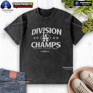 Alt Text: Los Angeles Dodgers 2025 National League West Champs washed t-shirt, celebrating postseason victory and team pride.