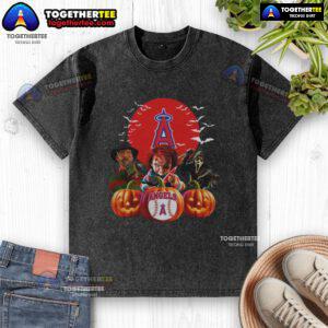 Hot Los Angeles Angels MLB horror movie Halloween washed t-shirt featuring vibrant graphics and a spooky design.