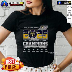 Hot Milwaukee Brewers NL Central Division Champions 2025 Back-to-Back-to-Back Ladies Tee, perfect for fans celebrating!
