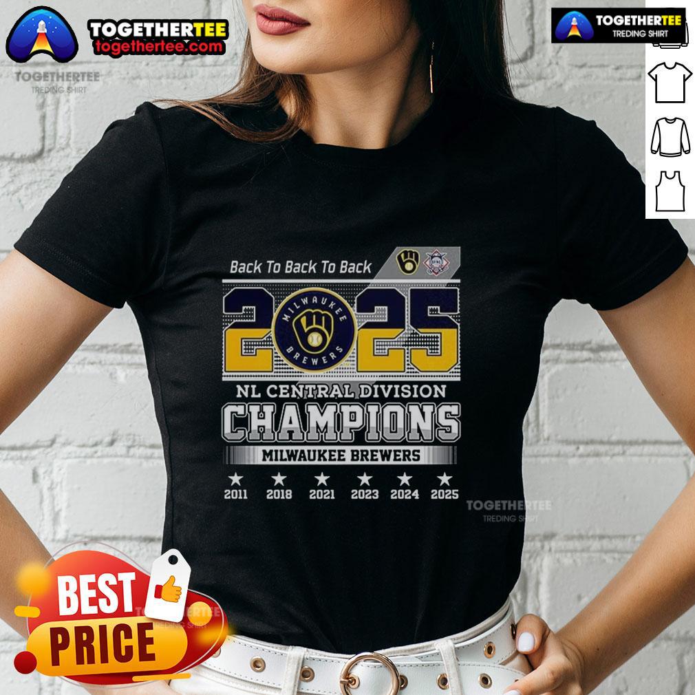 Hot Milwaukee Brewers NL Central Division Champions 2025 Back-to-Back-to-Back Ladies Tee, perfect for fans celebrating!