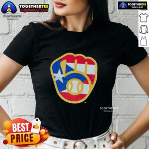 Hot Puerto Rican Milwaukee Brewers Logo Ladies Tee featuring vibrant colors and stylish design for fans.